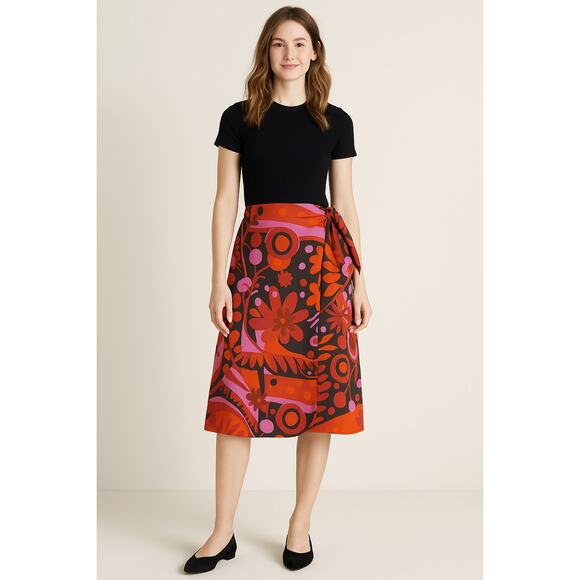 Lesley Evers SZ XS Linen Viscose Blend Colorful Print Floral Wrap Skirt NWOT - Picture 1 of 7